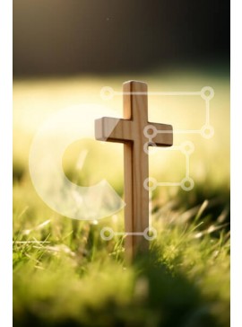 Intra Συλλεκτικό Ξύλινο Παζλ Plywood  4mm - Ξύλινος σταυρός σε ένα γαλήνιο χορτάρι Σε Ξύλινο Κουτί - Διαστάσεις Puzzle: 10x10 cm – 25 κομμάτια