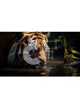 Σετ των 2 Intra Συλλεκτικό Ξύλινο Παζλ Plywood  4mm - Majestic Tiger στο νερό Σε Ξύλινο Κουτί - Διαστάσεις: 10x10 cm – 25 κομμάτια