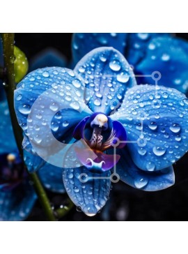 Σετ των 2 Intra Συλλεκτικό Ξύλινο Παζλ Plywood  4mm - Κοντινό πλάνο μιας μπλε ορχιδέας με σταγονίδια νερού Σε Ξύλινο Κουτί - Διαστάσεις: 10x10 cm – 25 κομμάτια