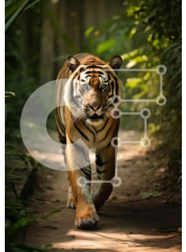 Σετ των 2 Intra Συλλεκτικό Ξύλινο Παζλ Plywood  4mm - Majestic Tiger που περπατά μέσα στο δάσος Σε Ξύλινο Κουτί - Διαστάσεις: 10x10 cm – 25 κομμάτια