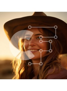 Intra Συλλεκτικό Ξύλινο Παζλ Plywood  4mm - Χαμογελαστή γυναίκα με καουμπόικο καπέλο στο ηλιοβασίλεμα Σε Ξύλινο Κουτί - Διαστάσεις Puzzle: 10x10 cm – 25 κομμάτια