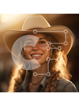 Intra Συλλεκτικό Ξύλινο Παζλ Plywood  4mm - Χαμογελαστή γυναίκα με καουμπόικο καπέλο Σε Ξύλινο Κουτί - Διαστάσεις Puzzle: 10x10 cm – 25 κομμάτια