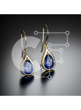 Σετ των 2 Intra Συλλεκτικό Ξύλινο Παζλ Plywood  4mm - Κομψά χρυσά σκουλαρίκια με μπλε πολύτιμους λίθους Σε Ξύλινο Κουτί - Διαστάσεις: 10x10 cm – 25 κομμάτια