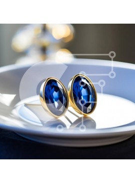 Σετ των 2 Intra Συλλεκτικό Ξύλινο Παζλ Plywood  4mm - Κομψά μπλε σκουλαρίκια πολύτιμων λίθων σε λευκό πιάτο Σε Ξύλινο Κουτί - Διαστάσεις: 10x10 cm – 25 κομμάτια