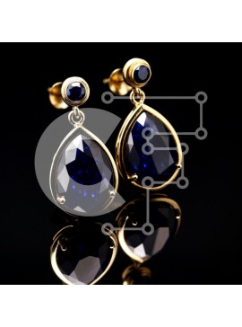 Σετ των 2 Intra Συλλεκτικό Ξύλινο Παζλ Plywood  4mm - Κομψά μπλε σκουλαρίκια πολύτιμων λίθων σε χρυσό σκηνικό Σε Ξύλινο Κουτί - Διαστάσεις: 10x10 cm – 25 κομμάτια