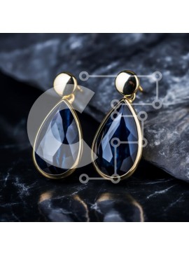 Σετ των 2 Intra Συλλεκτικό Ξύλινο Παζλ Plywood  4mm - Κομψά σκουλαρίκια δάκρυ με σκούρο μπλε πολύτιμους λίθους Σε Ξύλινο Κουτί - Διαστάσεις: 10x10 cm – 25 κομμάτια