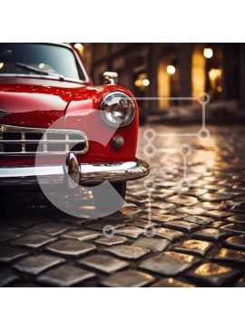 Intra Συλλεκτικό Ξύλινο Παζλ Plywood  4mm - Vintage κόκκινο αυτοκίνητο στις πλακόστρωτες οδούς Σε Ξύλινο Κουτί - Διαστάσεις Puzzle: 10x10 cm – 25 κομμάτια