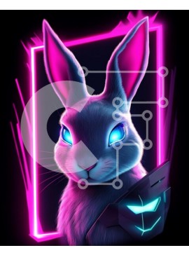 Σετ των 2 Intra Συλλεκτικό Ξύλινο Παζλ Plywood  4mm - Φουτουριστικό κουνέλι εικονογράφηση Σε Ξύλινο Κουτί - Διαστάσεις: 10x10 cm – 25 κομμάτια