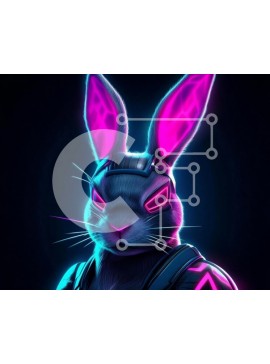 Intra Συλλεκτικό Ξύλινο Παζλ Plywood  4mm - Φουτουριστικό νέον κουνέλι Σε Ξύλινο Κουτί - Διαστάσεις: 10x10 cm – 25 κομμάτια