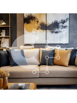 Intra Συλλεκτικό Ξύλινο Παζλ Plywood  4mm - Μοντέρνο σαλόνι με μπεζ καναπέ και αφηρημένη τέχνη Σε Ξύλινο Κουτί - Διαστάσεις Puzzle: 10x10 cm – 25 κομμάτια