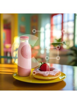 Σετ των 2 Intra Συλλεκτικό Ξύλινο Παζλ Plywood  4mm - Πρωινό με ροζ γάλα και ντόνατ Σε Ξύλινο Κουτί - Διαστάσεις: 10x10 cm – 25 κομμάτια