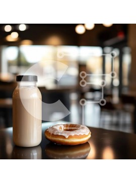 Σετ των 2 Intra Συλλεκτικό Ξύλινο Παζλ Plywood  4mm - Μπουκάλι γάλα και γυαλισμένο ντόνατ στο καφέ Σε Ξύλινο Κουτί - Διαστάσεις: 10x10 cm – 25 κομμάτια