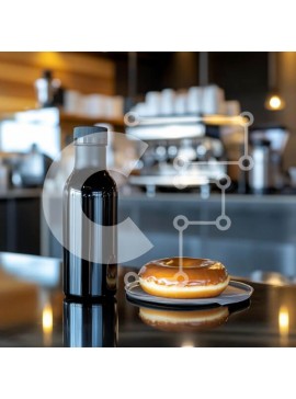 Σετ των 2 Intra Συλλεκτικό Ξύλινο Παζλ Plywood  4mm - Μαύρο μπουκάλι νερού και γυαλισμένο ντόνατ σε σκηνικό καφέ Σε Ξύλινο Κουτί - Διαστάσεις: 10x10 cm – 25 κομμάτια