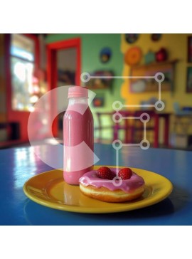 Σετ των 2 Intra Συλλεκτικό Ξύλινο Παζλ Plywood  4mm - Πολύχρωμη σκηνή φαγητού με Smoothie και ντόνατ Σε Ξύλινο Κουτί - Διαστάσεις: 10x10 cm – 25 κομμάτια