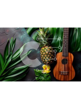 Intra Συλλεκτικό Ξύλινο Παζλ Plywood  4mm - Τροπική σύνθεση με ανανά και γιουκαλίλι Σε Ξύλινο Κουτί - Διαστάσεις: 10x10 cm – 25 κομμάτια