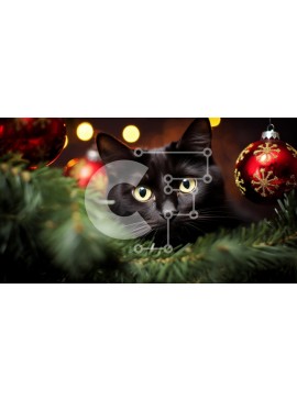 Intra Συλλεκτικό Ξύλινο Παζλ Plywood  4mm - Μαύρη γάτα ανάμεσα στις χριστουγεννιάτικες διακοσμήσεις Σε Ξύλινο Κουτί - Διαστάσεις: 10x10 cm – 25 κομμάτια