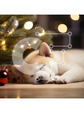 Intra Συλλεκτικό Ξύλινο Παζλ Plywood  4mm - Κουτάβι που κοιμάται κάτω από το χριστουγεννιάτικο δέντρο Σε Ξύλινο Κουτί - Διαστάσεις: 10x10 cm – 25 κομμάτια