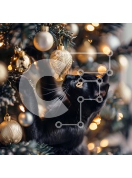 Intra Συλλεκτικό Ξύλινο Παζλ Plywood  4mm - Παιχνιδιάρικη μαύρη γάτα με χριστουγεννιάτικο δέντρο Σε Ξύλινο Κουτί - Διαστάσεις: 10x10 cm – 25 κομμάτια