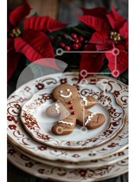 Σετ των 2 Intra Συλλεκτικό Ξύλινο Παζλ Plywood  4mm - Μπισκότο με μελόψωμο σε εορταστικά πιάτα Σε Ξύλινο Κουτί - Διαστάσεις: 10x10 cm – 25 κομμάτια