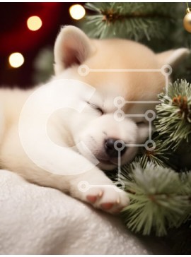 Σετ των 2 Intra Συλλεκτικό Ξύλινο Παζλ Plywood  4mm - Κουτάβι ύπνου ανάμεσα στις χριστουγεννιάτικες διακοσμήσεις Σε Ξύλινο Κουτί - Διαστάσεις: 10x10 cm – 25 κομμάτια