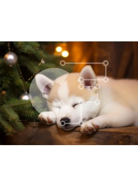 Σετ των 2 Intra Συλλεκτικό Ξύλινο Παζλ Plywood  4mm - Κουτάβι που κοιμάται κοντά στο χριστουγεννιάτικο δέντρο Σε Ξύλινο Κουτί - Διαστάσεις: 10x10 cm – 25 κομμάτια