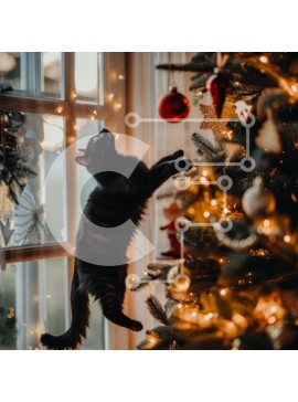 Intra Συλλεκτικό Ξύλινο Παζλ Plywood  4mm - Παιχνιδιάρικη γάτα που φτάνει για τα χριστουγεννιάτικα στολίδια Σε Ξύλινο Κουτί - Διαστάσεις: 10x10 cm – 25 κομμάτια