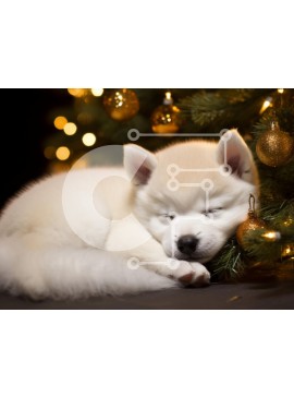 Σετ των 2 Intra Συλλεκτικό Ξύλινο Παζλ Plywood  4mm - Sleeping Puppy δίπλα στο χριστουγεννιάτικο δέντρο Σε Ξύλινο Κουτί - Διαστάσεις: 10x10 cm – 25 κομμάτια
