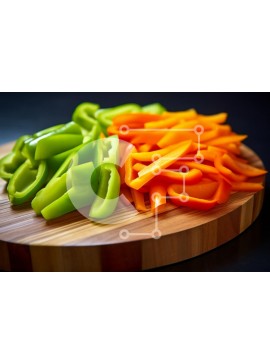 Σετ των 2 Intra Συλλεκτικό Ξύλινο Παζλ Plywood  4mm - Φέτες πράσινες και πορτοκαλί πιπεριές σε ένα ξύλο κοπής Σε Ξύλινο Κουτί - Διαστάσεις: 10x10 cm – 25 κομμάτια