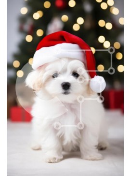 Σετ των 2 Intra Συλλεκτικό Ξύλινο Παζλ Plywood  4mm - Αξιολάτρευτο κουτάβι με καπέλο Άγιου Βασίλη κατά τη διάρκεια των Χριστουγέννων Σε Ξύλινο Κουτί - Διαστάσεις: 10x10 cm – 25 κομμάτια