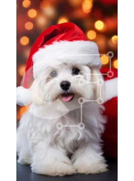 Σετ των 2 Intra Συλλεκτικό Ξύλινο Παζλ Plywood  4mm - Αφράτο λευκό σκυλί με καπέλο Άγιου Βασίλη Σε Ξύλινο Κουτί - Διαστάσεις: 10x10 cm – 25 κομμάτια