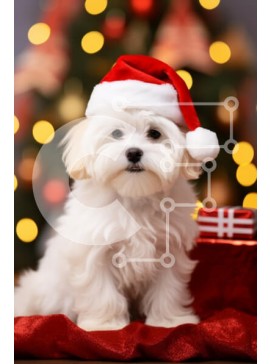 Σετ των 2 Intra Συλλεκτικό Ξύλινο Παζλ Plywood  4mm - Εορταστικό σκυλί με καπέλο Άγιου Βασίλη Σε Ξύλινο Κουτί - Διαστάσεις: 10x10 cm – 25 κομμάτια