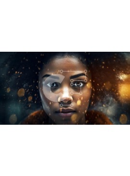 Intra Συλλεκτικό Ξύλινο Παζλ Plywood  4mm - Σοβαρό πορτρέτο μιας νεαρής γυναίκας με σγουρά μαλλιά και χρυσό κολιέ με αλυσίδα Σε Ξύλινο Κουτί - Διαστάσεις Puzzle: 10x10 cm – 25 κομμάτια