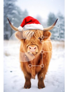 Σετ των 2 Intra Συλλεκτικό Ξύλινο Παζλ Plywood  4mm - Αγελάδα Highland με χριστουγεννιάτικο καπέλο στη χώρα των θαυμάτων του χειμώνα Σε Ξύλινο Κουτί - Διαστάσεις: 10x10 cm – 25 κομμάτια