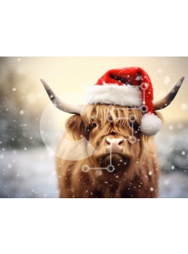 Σετ των 2 Intra Συλλεκτικό Ξύλινο Παζλ Plywood  4mm - Αγελάδα Highland με καπέλο Santa κατά τη διάρκεια του χειμώνα Σε Ξύλινο Κουτί - Διαστάσεις: 10x10 cm – 25 κομμάτια