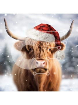 Intra Συλλεκτικό Ξύλινο Παζλ Plywood  4mm - Αγελάδα Highland με καπέλο Santa κατά τη διάρκεια του χειμώνα Σε Ξύλινο Κουτί - Διαστάσεις: 10x10 cm – 25 κομμάτια