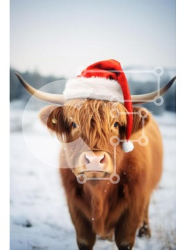 Σετ των 2 Intra Συλλεκτικό Ξύλινο Παζλ Plywood  4mm - Αγελάδα Highland με χριστουγεννιάτικο καπέλο σε χιονισμένο τοπίο Σε Ξύλινο Κουτί - Διαστάσεις: 10x10 cm – 25 κομμάτια