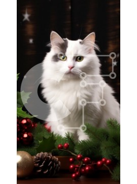 Σετ των 2 Intra Συλλεκτικό Ξύλινο Παζλ Plywood  4mm - Αφράτη λευκή γάτα που περιβάλλεται από διακοσμήσεις διακοπών Σε Ξύλινο Κουτί - Διαστάσεις: 10x10 cm – 25 κομμάτια