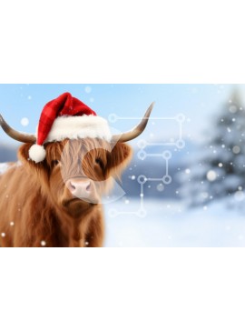 Σετ των 2 Intra Συλλεκτικό Ξύλινο Παζλ Plywood  4mm - Αγελάδα Highland με καπέλο Santa Σε Ξύλινο Κουτί - Διαστάσεις: 10x10 cm – 25 κομμάτια