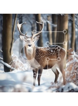 Intra Συλλεκτικό Ξύλινο Παζλ Plywood  4mm - Μεγαλοπρεπές ελάφι σε ένα χιονισμένο δάσος Σε Ξύλινο Κουτί - Διαστάσεις: 10x10 cm – 25 κομμάτια