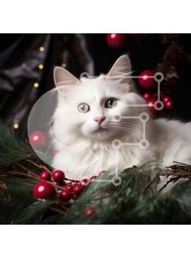 Intra Συλλεκτικό Ξύλινο Παζλ Plywood  4mm - Αφράτη λευκή γάτα ανάμεσα στις χριστουγεννιάτικες διακοσμήσεις Σε Ξύλινο Κουτί - Διαστάσεις: 10x10 cm – 25 κομμάτια