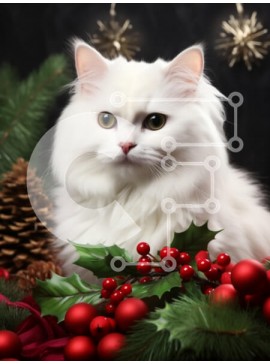 Σετ των 2 Intra Συλλεκτικό Ξύλινο Παζλ Plywood  4mm - Αφράτη λευκή γάτα σε διακόσμηση διακοπών Σε Ξύλινο Κουτί - Διαστάσεις: 10x10 cm – 25 κομμάτια