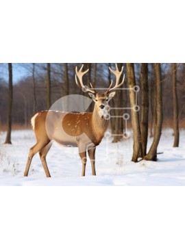 Σετ των 2 Intra Συλλεκτικό Ξύλινο Παζλ Plywood  4mm - Μεγαλοπρεπές ελάφι στο χιονισμένο τοπίο Σε Ξύλινο Κουτί - Διαστάσεις: 10x10 cm – 25 κομμάτια