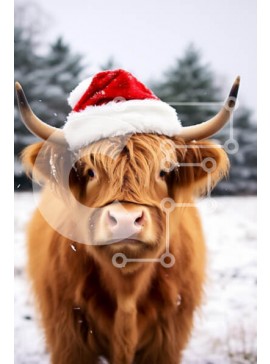 Σετ των 2 Intra Συλλεκτικό Ξύλινο Παζλ Plywood  4mm - Αγελάδα Highland με καπέλο Santa στο χειμερινό τοπίο Σε Ξύλινο Κουτί - Διαστάσεις: 10x10 cm – 25 κομμάτια