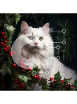 Intra Συλλεκτικό Ξύλινο Παζλ Plywood  4mm - Αφράτη λευκή γάτα που περιβάλλεται από το πράσινο των διακοπών Σε Ξύλινο Κουτί - Διαστάσεις: 10x10 cm – 25 κομμάτια