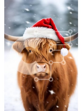 Σετ των 2 Intra Συλλεκτικό Ξύλινο Παζλ Plywood  4mm - Αγελάδα Highland με καπέλο Santa στο χιονισμένο τοπίο Σε Ξύλινο Κουτί - Διαστάσεις: 10x10 cm – 25 κομμάτια