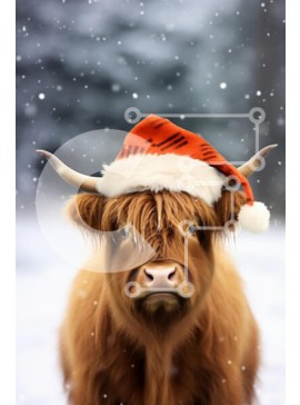 Σετ των 2 Intra Συλλεκτικό Ξύλινο Παζλ Plywood  4mm - Αγελάδα Highland το χειμώνα με εορταστικό καπέλο Σε Ξύλινο Κουτί - Διαστάσεις: 10x10 cm – 25 κομμάτια