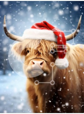 Σετ των 2 Intra Συλλεκτικό Ξύλινο Παζλ Plywood  4mm - Αγελάδα Highland με χριστουγεννιάτικο καπέλο ανάμεσα στο χιόνι Σε Ξύλινο Κουτί - Διαστάσεις: 10x10 cm – 25 κομμάτια