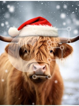 Σετ των 2 Intra Συλλεκτικό Ξύλινο Παζλ Plywood  4mm - Αγελάδα Highland με καπέλο Santa με χιονοπτώσεις Σε Ξύλινο Κουτί - Διαστάσεις: 10x10 cm – 25 κομμάτια