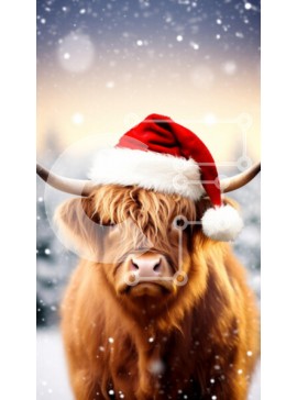 Σετ των 2 Intra Συλλεκτικό Ξύλινο Παζλ Plywood  4mm - Αγελάδα Highland με καπέλο Santa Σε Ξύλινο Κουτί - Διαστάσεις: 10x10 cm – 25 κομμάτια