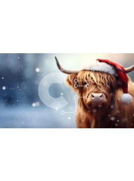 Intra Συλλεκτικό Ξύλινο Παζλ Plywood  4mm - Αγελάδα Highland με καπέλο Santa κατά τη διάρκεια του χειμώνα Σε Ξύλινο Κουτί - Διαστάσεις: 10x10 cm – 25 κομμάτια